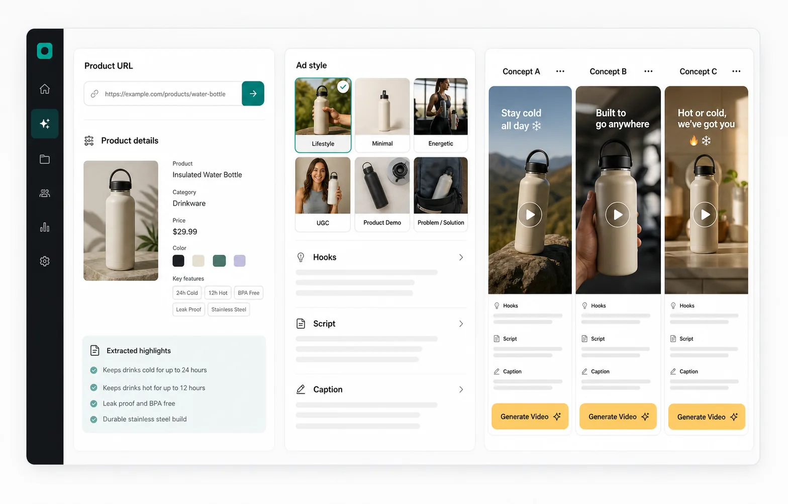 AI UGC ads workflow dashboard preview